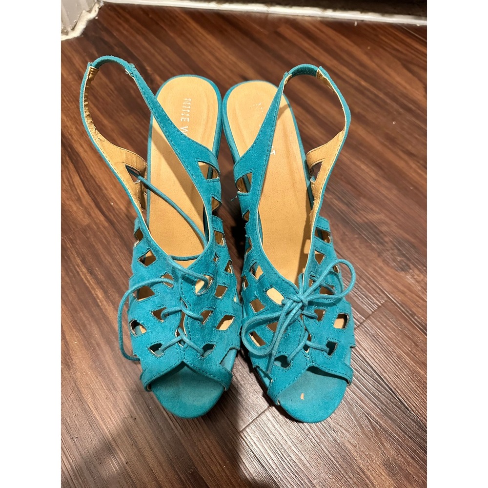 Nine West Teal Suede Cage Wedge Heels Women's Size 10
